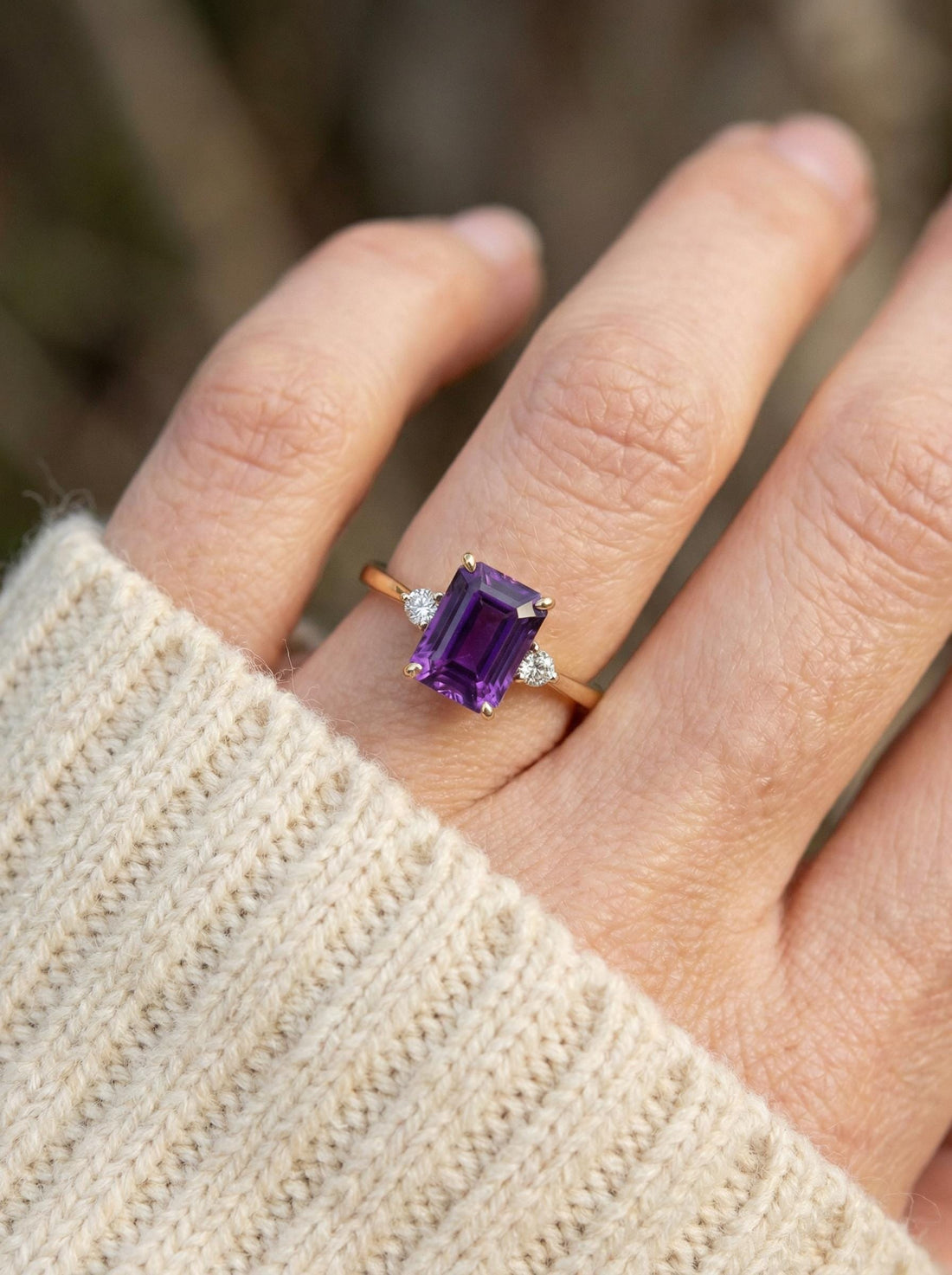 1.75ct Amethyst Ring, Emerald Cut Amethyst Ring, 14K Gold Statement Ring, Certified Stone Ring, February Birthstone