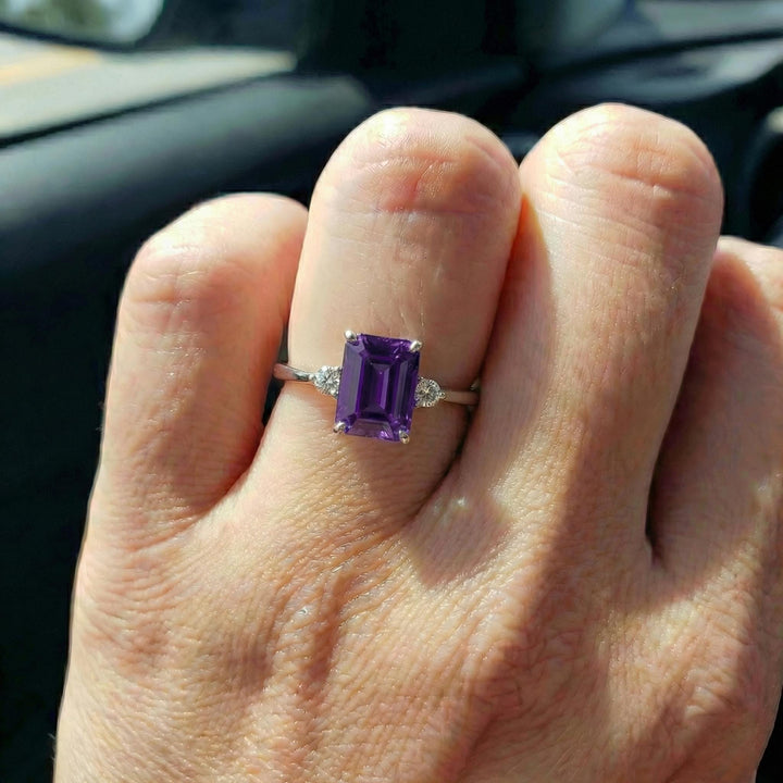 1.75ct Amethyst Ring, Emerald Cut Amethyst Ring, 14K Gold Statement Ring, Certified Stone Ring, February Birthstone