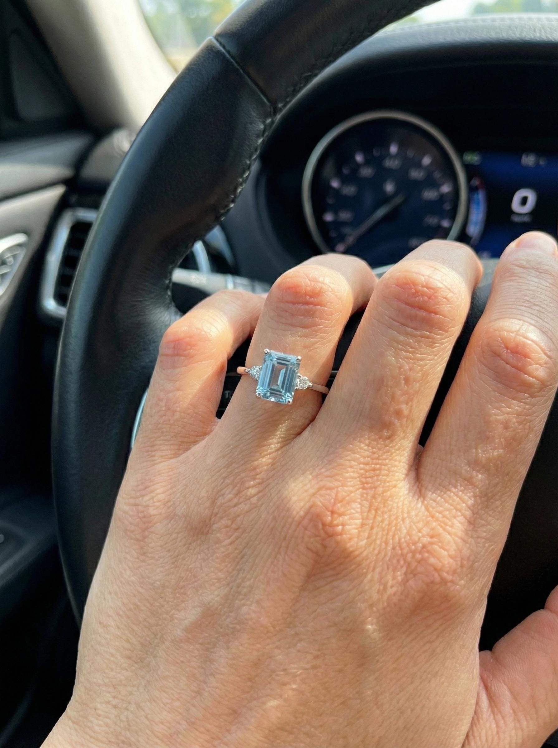 1.75ct Aquamarine Ring, Emerald Cut Aquamarine Ring, 14K Gold Statement Ring, Certified Stone Ring, March Birthstone