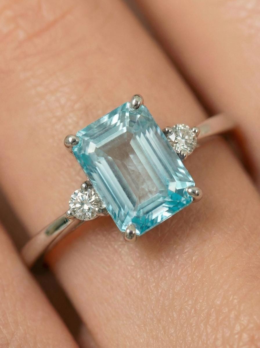 1.75ct Aquamarine Ring, Emerald Cut Aquamarine Ring, 14K Gold Statement Ring, Certified Stone Ring, March Birthstone