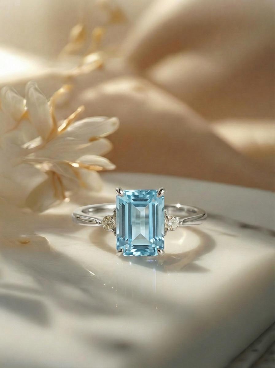 1.75ct Aquamarine Ring, Emerald Cut Aquamarine Ring, 14K Gold Statement Ring, Certified Stone Ring, March Birthstone