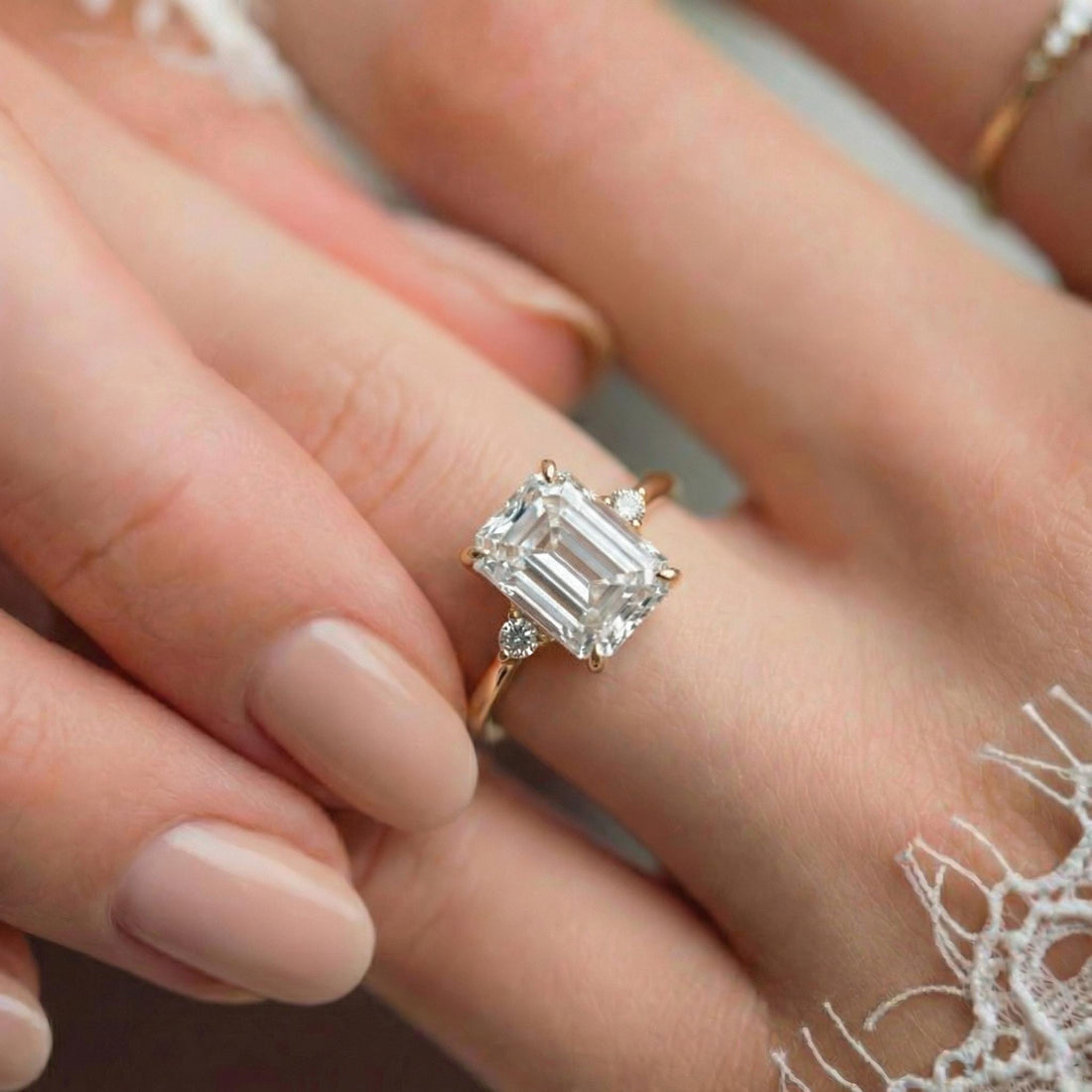1.75ct Simulated Diamond Ring, Emerald Cut CZ Engagement Ring, 14K Gold Statement Ring, Certified Stone Ring, April Birthstone