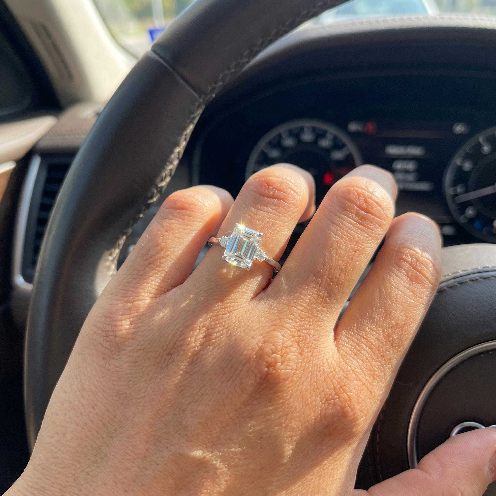 1.75ct Simulated Diamond Ring, Emerald Cut CZ Engagement Ring, 14K Gold Statement Ring, Certified Stone Ring, April Birthstone