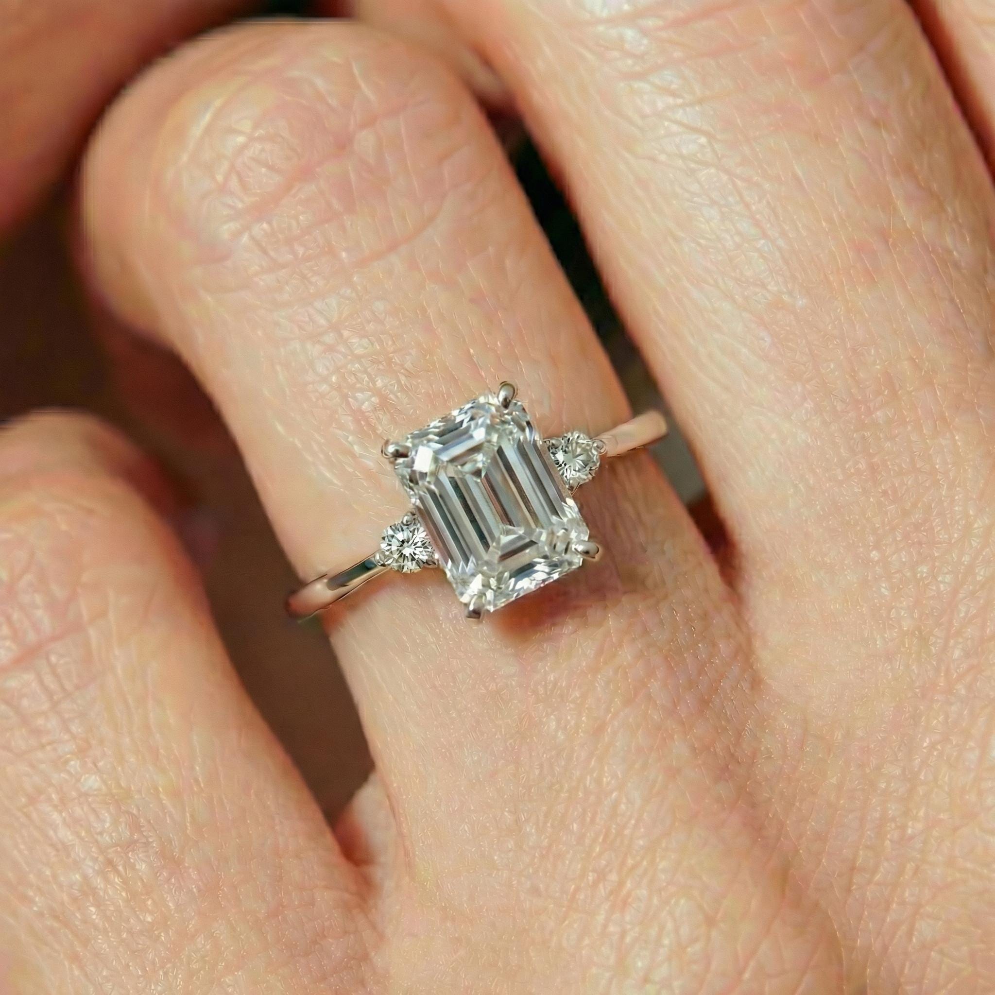 1.75ct Simulated Diamond Ring, Emerald Cut CZ Engagement Ring, 14K Gold Statement Ring, Certified Stone Ring, April Birthstone