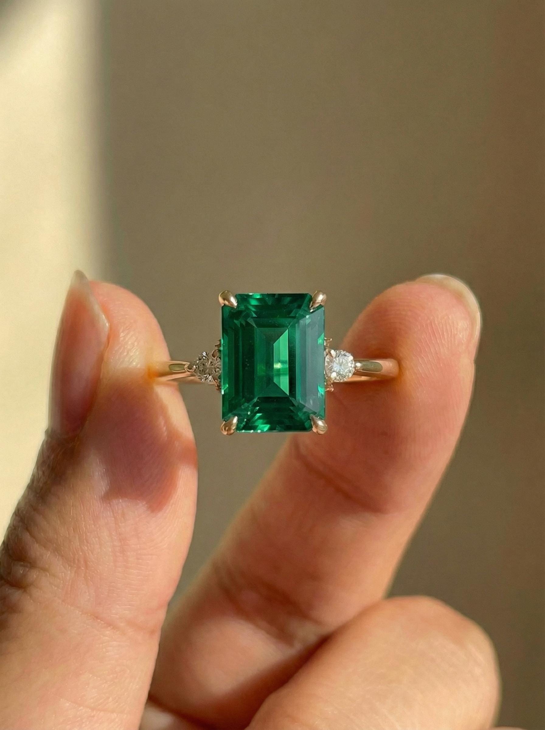 1.75ct Emerald Ring, Emerald Cut Emerald Ring, 14K Gold Statement Ring, Certified Stone Ring, May Birthstone