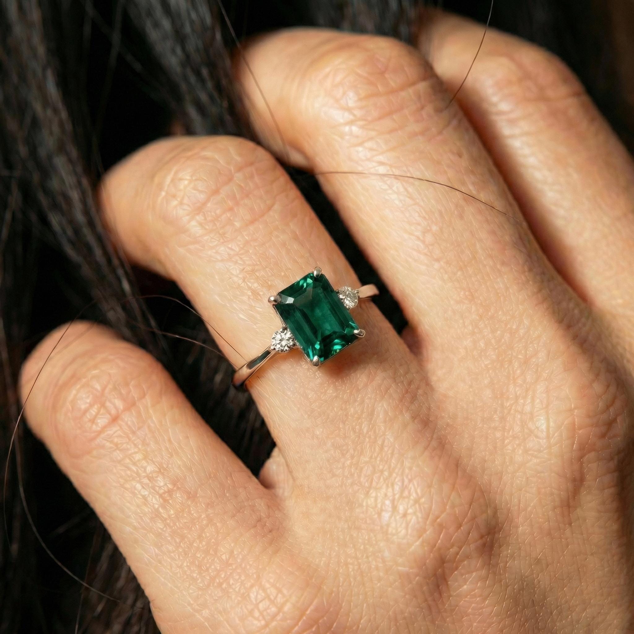 1.75ct Emerald Ring, Emerald Cut Emerald Ring, 14K Gold Statement Ring, Certified Stone Ring, May Birthstone