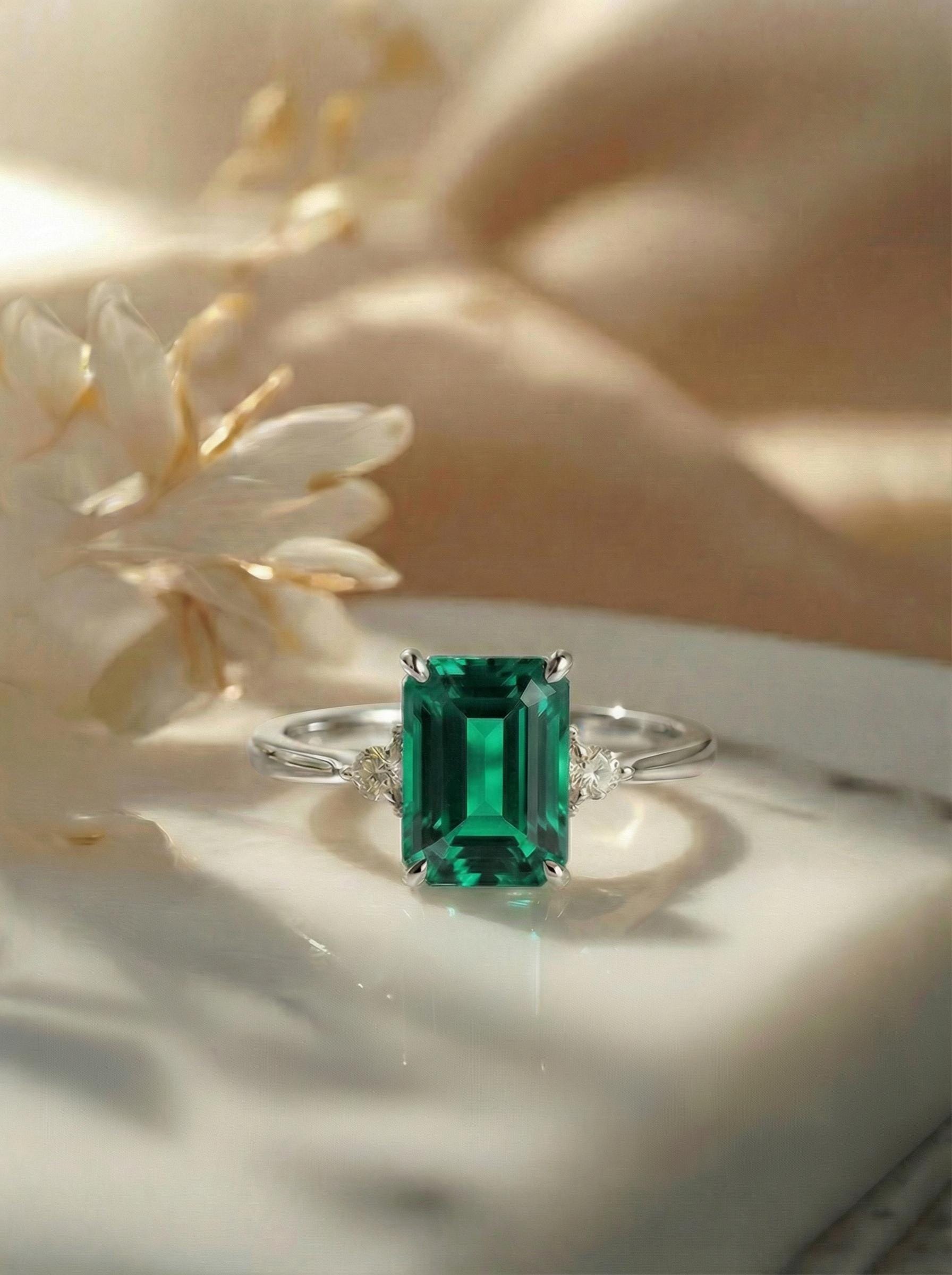 1.75ct Emerald Ring, Emerald Cut Emerald Ring, 14K Gold Statement Ring, Certified Stone Ring, May Birthstone