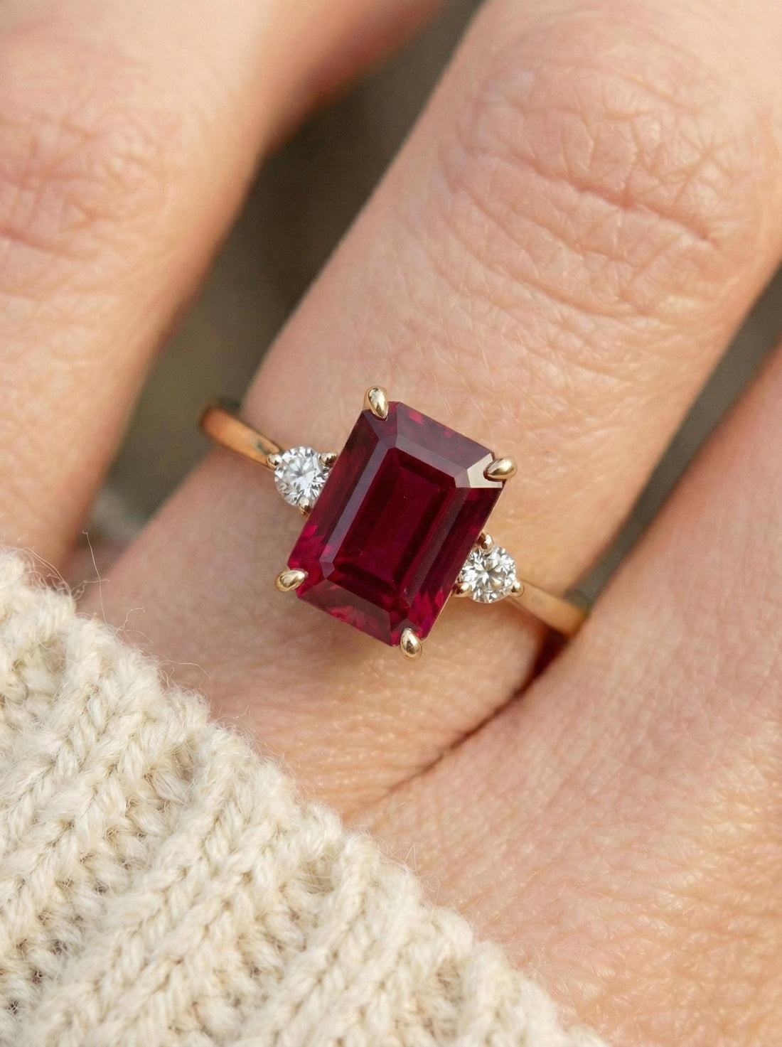 1.75ct Ruby Ring, Emerald Cut Ruby Ring, 14K Gold Statement Ring, Certified Stone Ring, July Birthstone