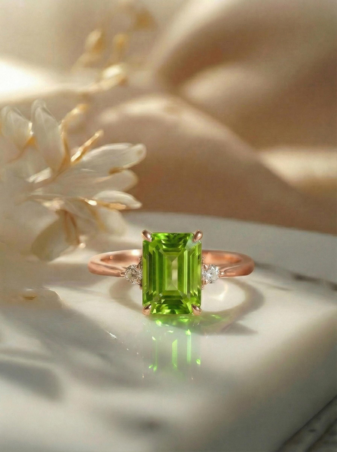 1.75ct Peridot Ring, Emerald Cut Peridot Ring, 14K Gold Statement Ring, Certified Stone Ring, August Birthstone