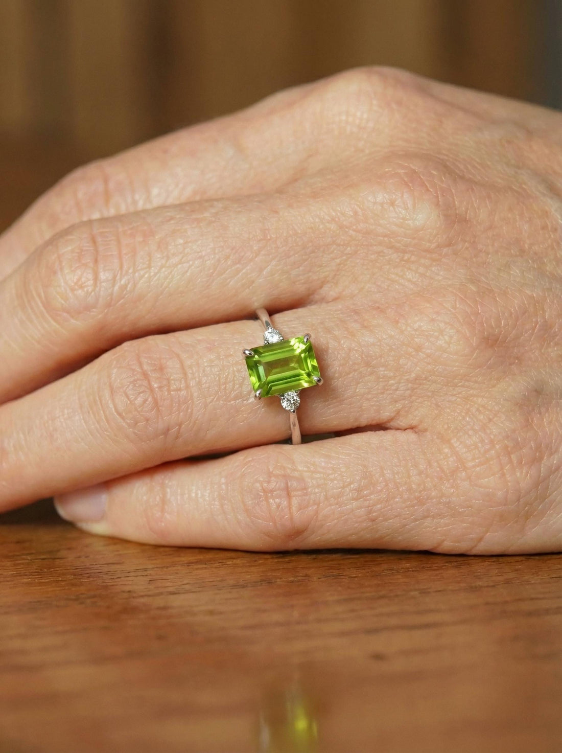 1.75ct Peridot Ring, Emerald Cut Peridot Ring, 14K Gold Statement Ring, Certified Stone Ring, August Birthstone