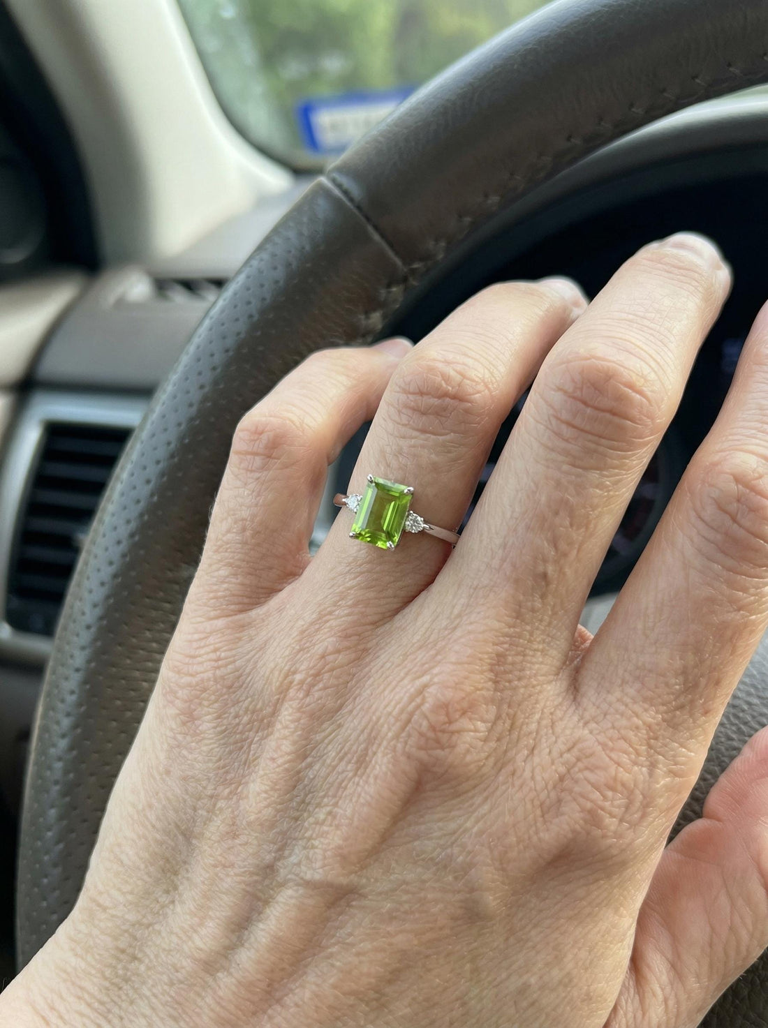 1.75ct Peridot Ring, Emerald Cut Peridot Ring, 14K Gold Statement Ring, Certified Stone Ring, August Birthstone