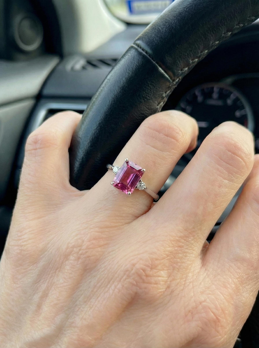 1.75ct Pink Tourmaline Ring, Emerald Cut Tourmaline Ring, 14K Gold Statement Ring, Certified Stone Ring, October Birthstone