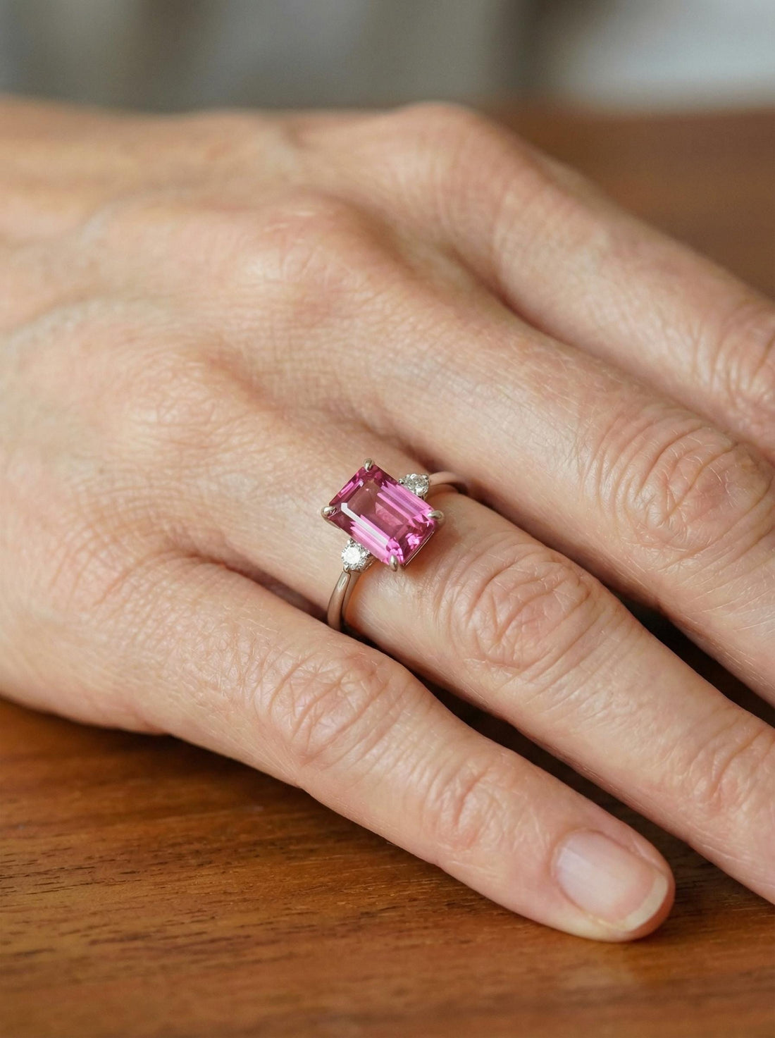 1.75ct Pink Tourmaline Ring, Emerald Cut Tourmaline Ring, 14K Gold Statement Ring, Certified Stone Ring, October Birthstone