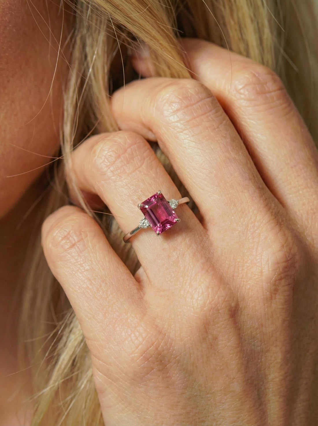 1.75ct Pink Tourmaline Ring, Emerald Cut Tourmaline Ring, 14K Gold Statement Ring, Certified Stone Ring, October Birthstone