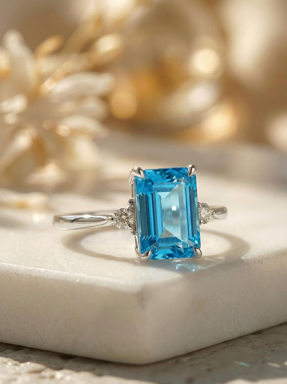 1.75ct Blue Zircon Ring, Emerald Cut Blue Zircon Ring, 14K Gold Statement Ring, Certified Stone Ring, December Birthstone