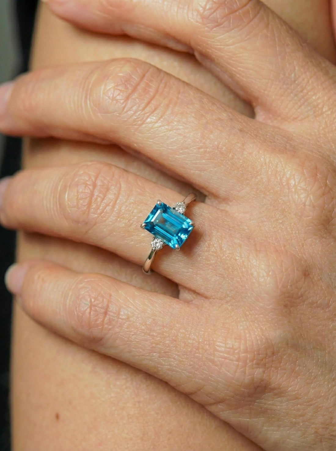 1.75ct Blue Zircon Ring, Emerald Cut Blue Zircon Ring, 14K Gold Statement Ring, Certified Stone Ring, December Birthstone