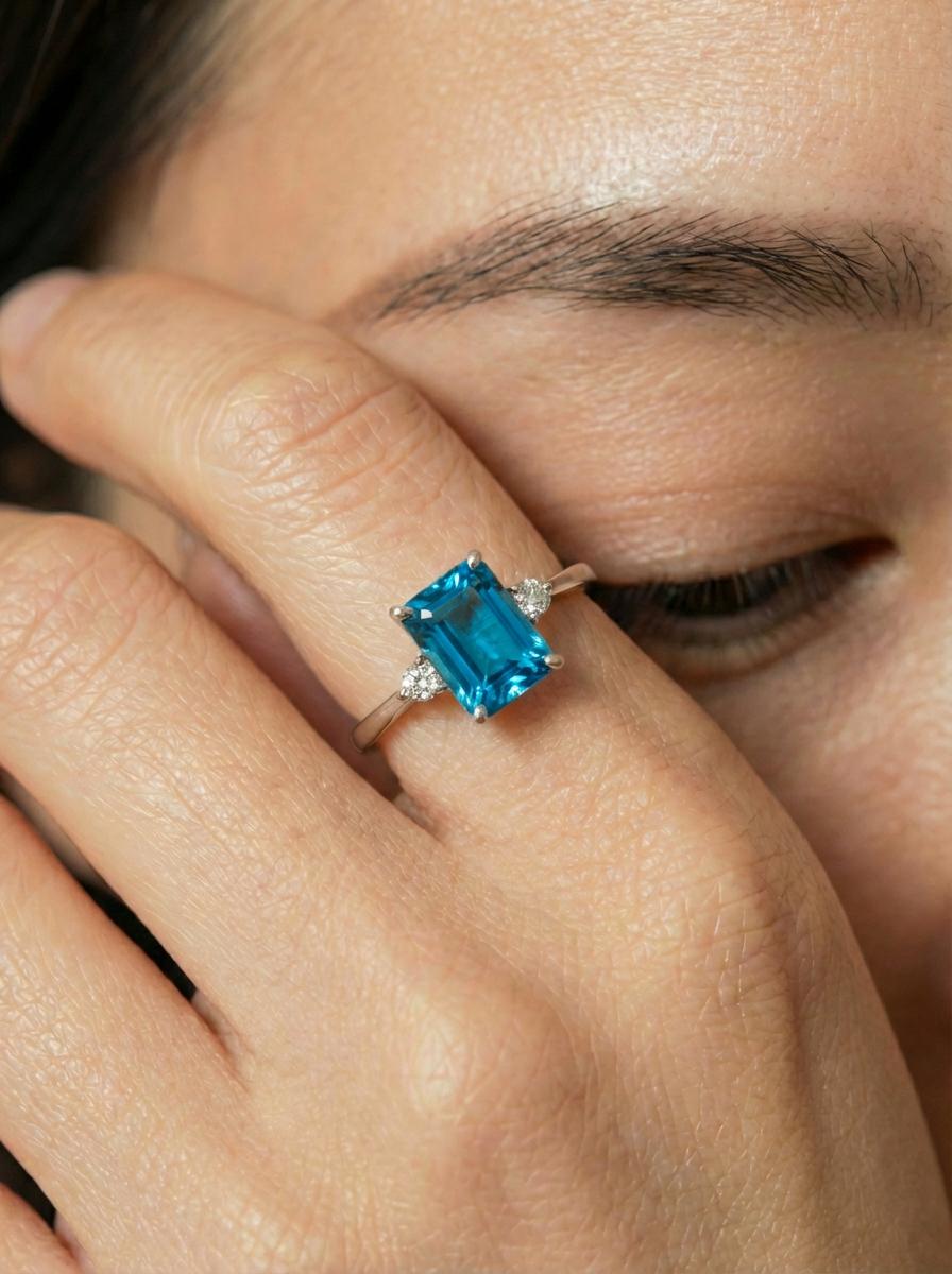 1.75ct Blue Zircon Ring, Emerald Cut Blue Zircon Ring, 14K Gold Statement Ring, Certified Stone Ring, December Birthstone