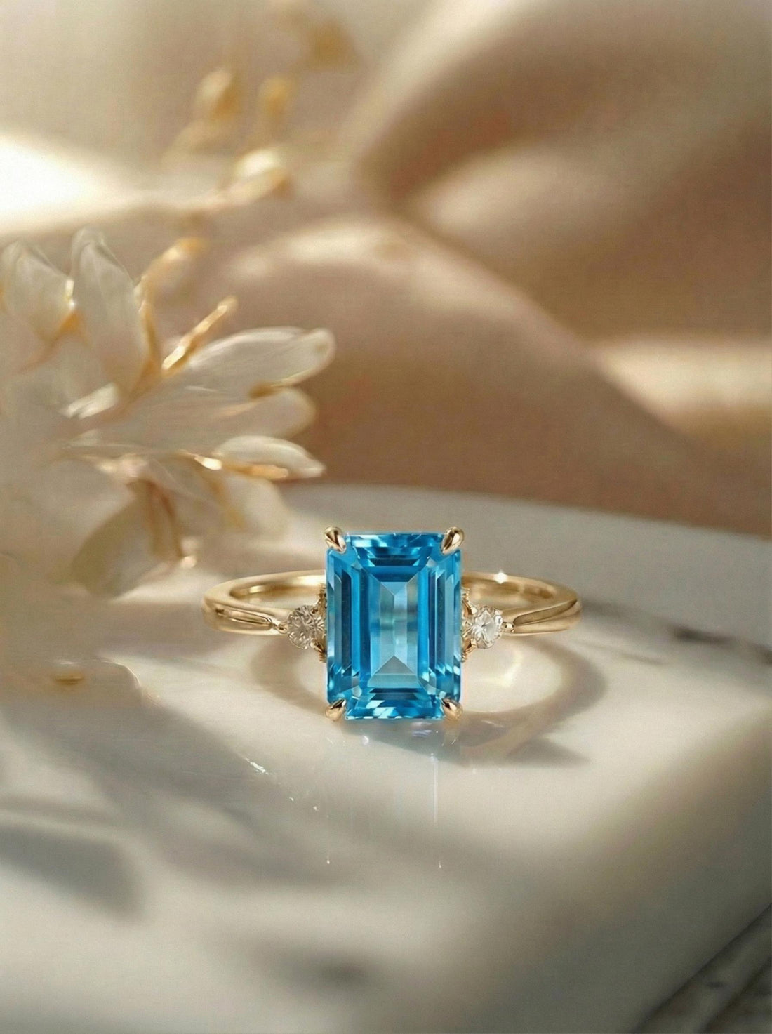 1.75ct Blue Zircon Ring, Emerald Cut Blue Zircon Ring, 14K Gold Statement Ring, Certified Stone Ring, December Birthstone