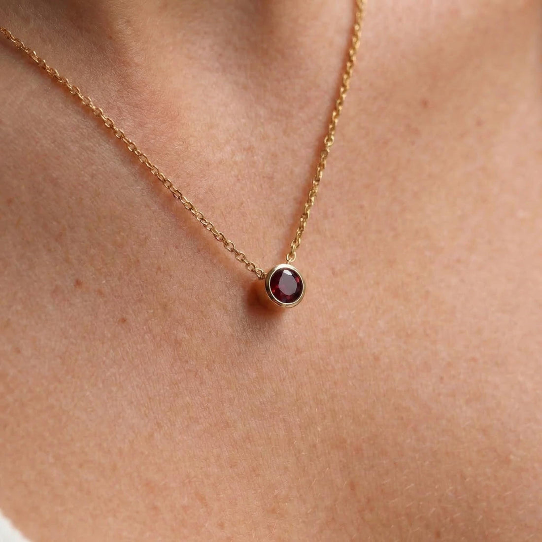 Dainty Gold Garnet Necklace | Minimalist Bezel Set Red Gemstone Solitaire Pendant | January Birthstone Jewelry | Everyday Elegance Gift