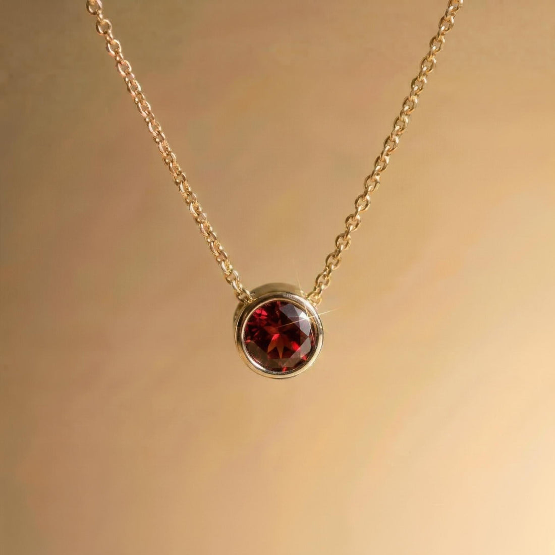 Dainty Gold Garnet Necklace | Minimalist Bezel Set Red Gemstone Solitaire Pendant | January Birthstone Jewelry | Everyday Elegance Gift