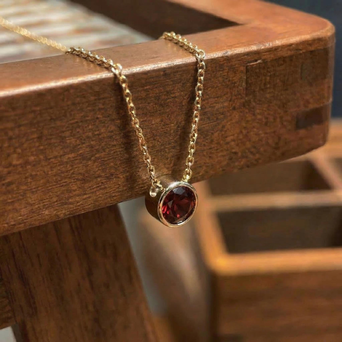 Dainty Gold Garnet Necklace | Minimalist Bezel Set Red Gemstone Solitaire Pendant | January Birthstone Jewelry | Everyday Elegance Gift