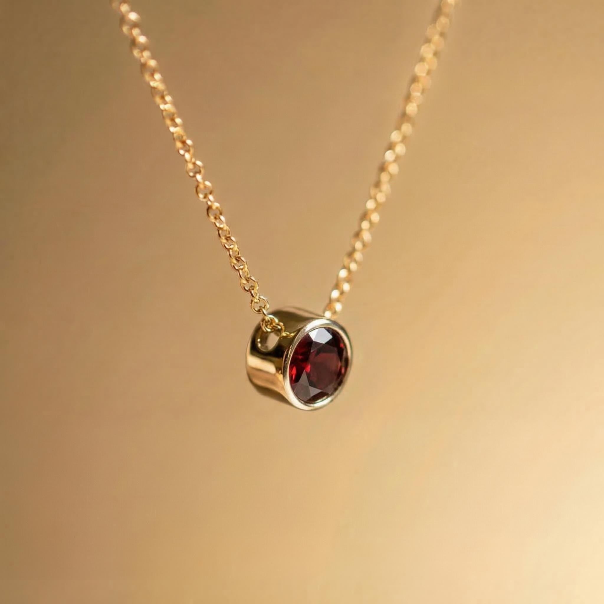 Dainty Gold Garnet Necklace | Minimalist Bezel Set Red Gemstone Solitaire Pendant | January Birthstone Jewelry | Everyday Elegance Gift