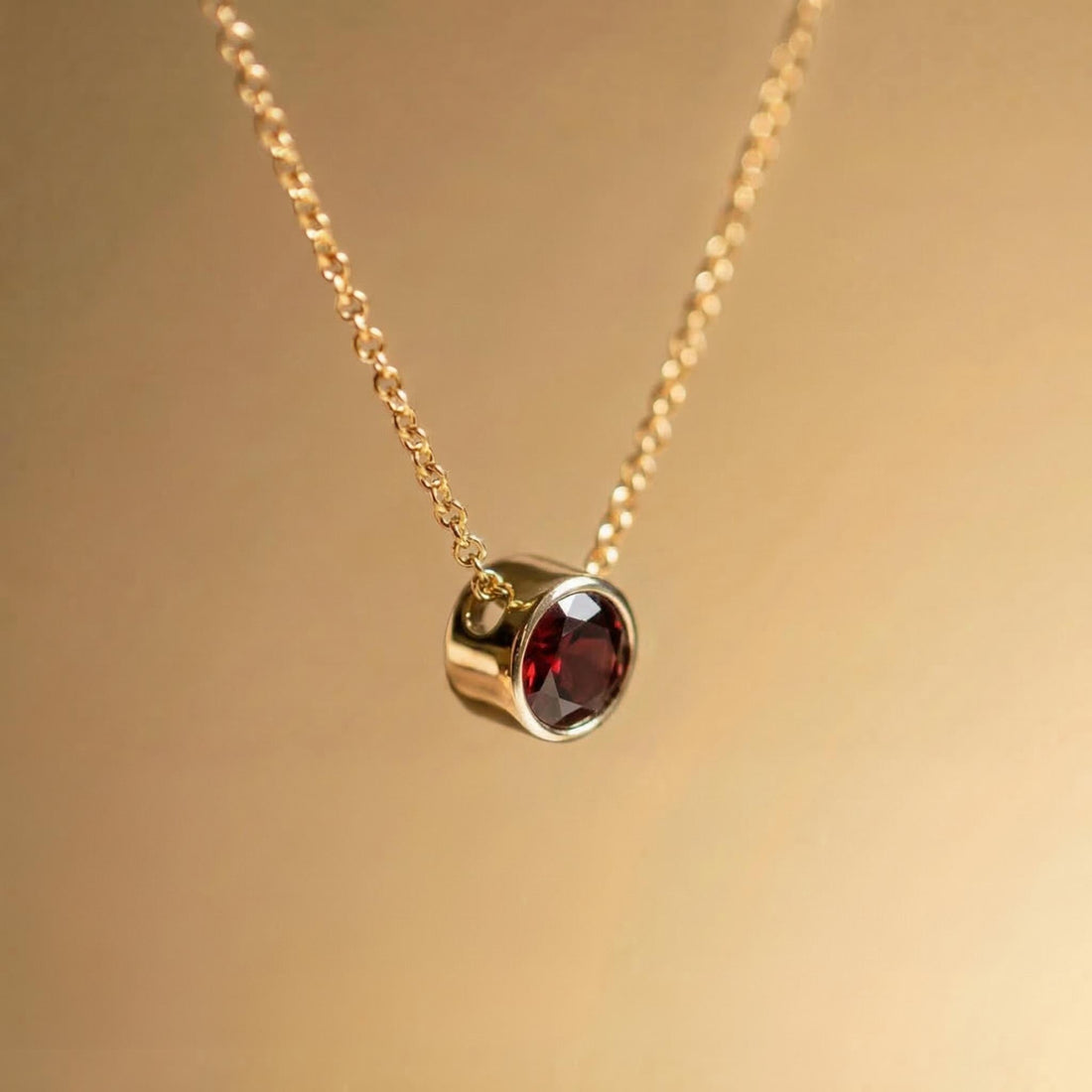 Dainty Gold Garnet Necklace | Minimalist Bezel Set Red Gemstone Solitaire Pendant | January Birthstone Jewelry | Everyday Elegance Gift