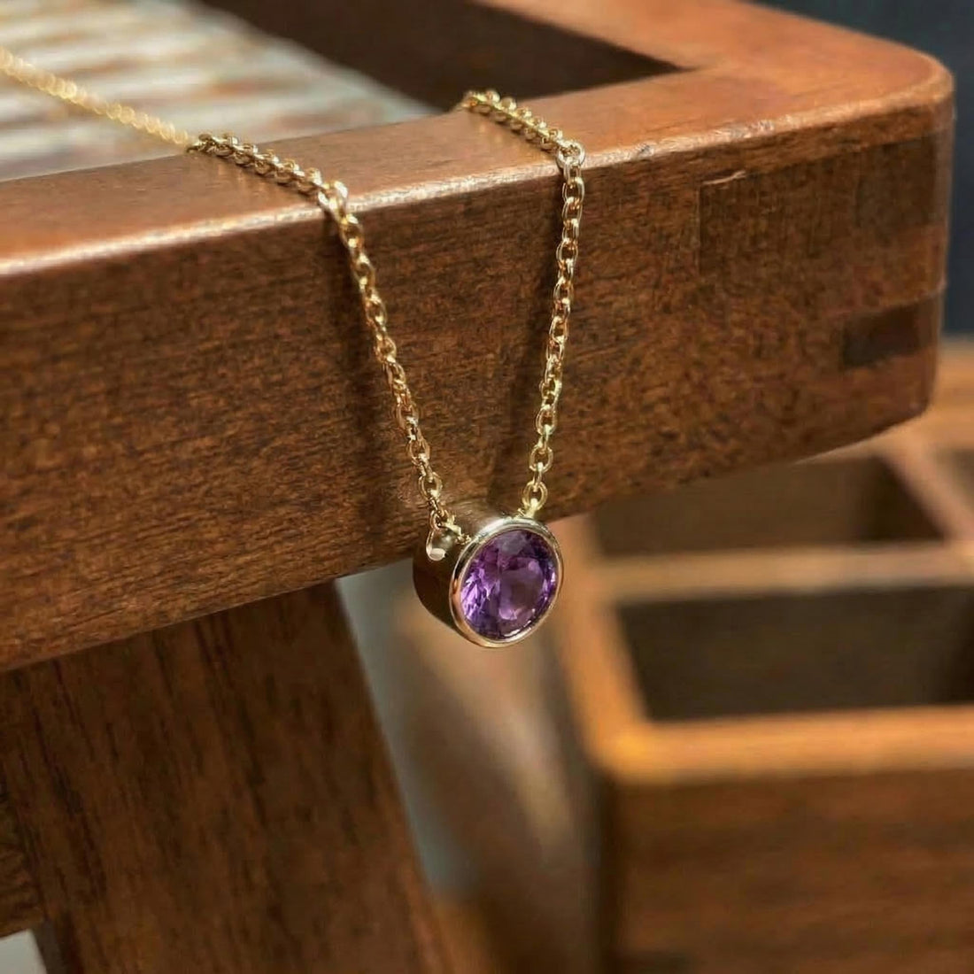 Minimalist Amethyst Solitaire Necklace | 14K Gold Bezel Set February Birthstone Pendant | Dainty Gemstone Jewelry Gift for Her