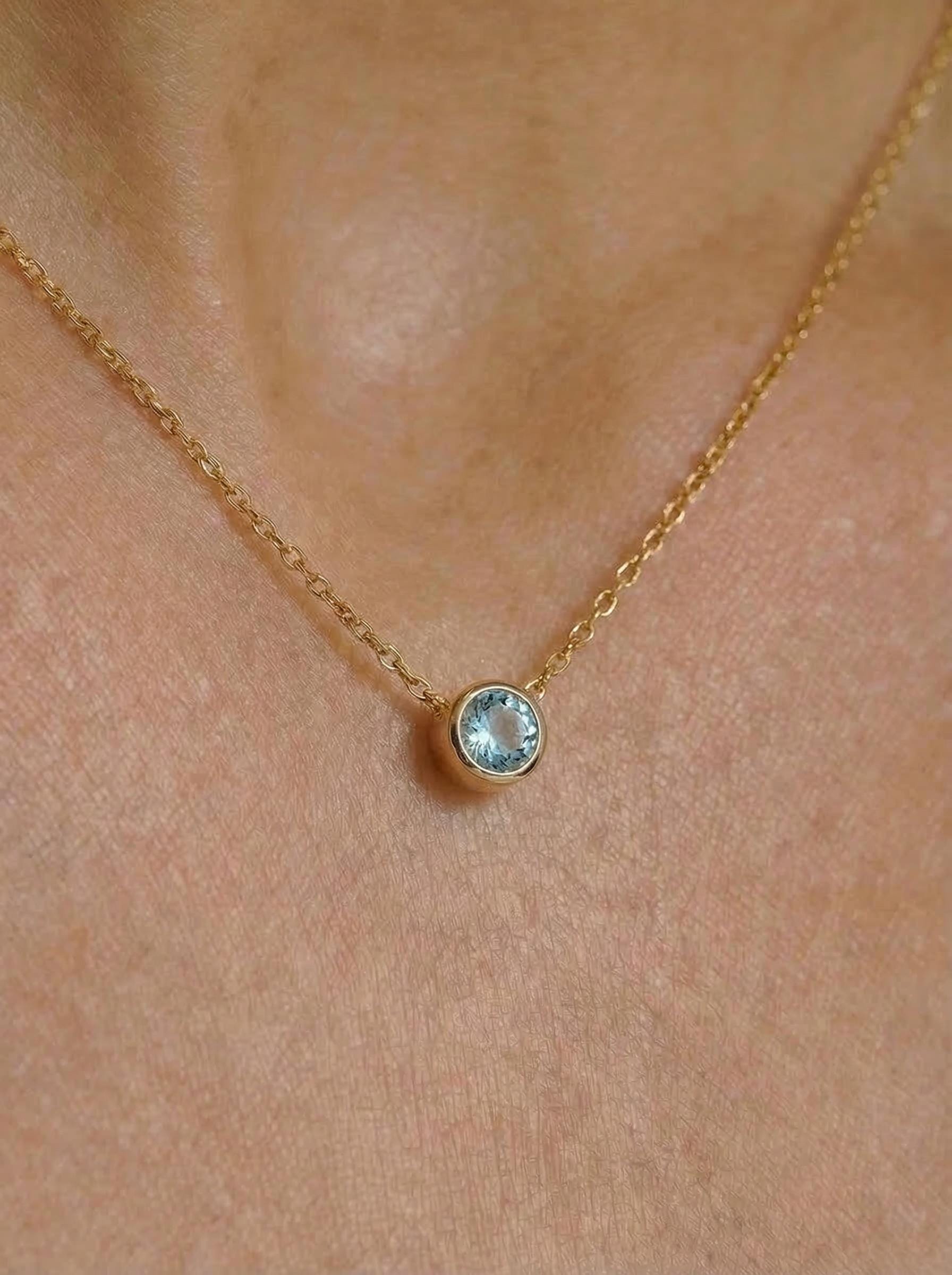 Dainty Gold Aquamarine Necklace | Bezel Set Aquamarine Pendant | Delicate Everyday Jewelry | March Birthstone Gift