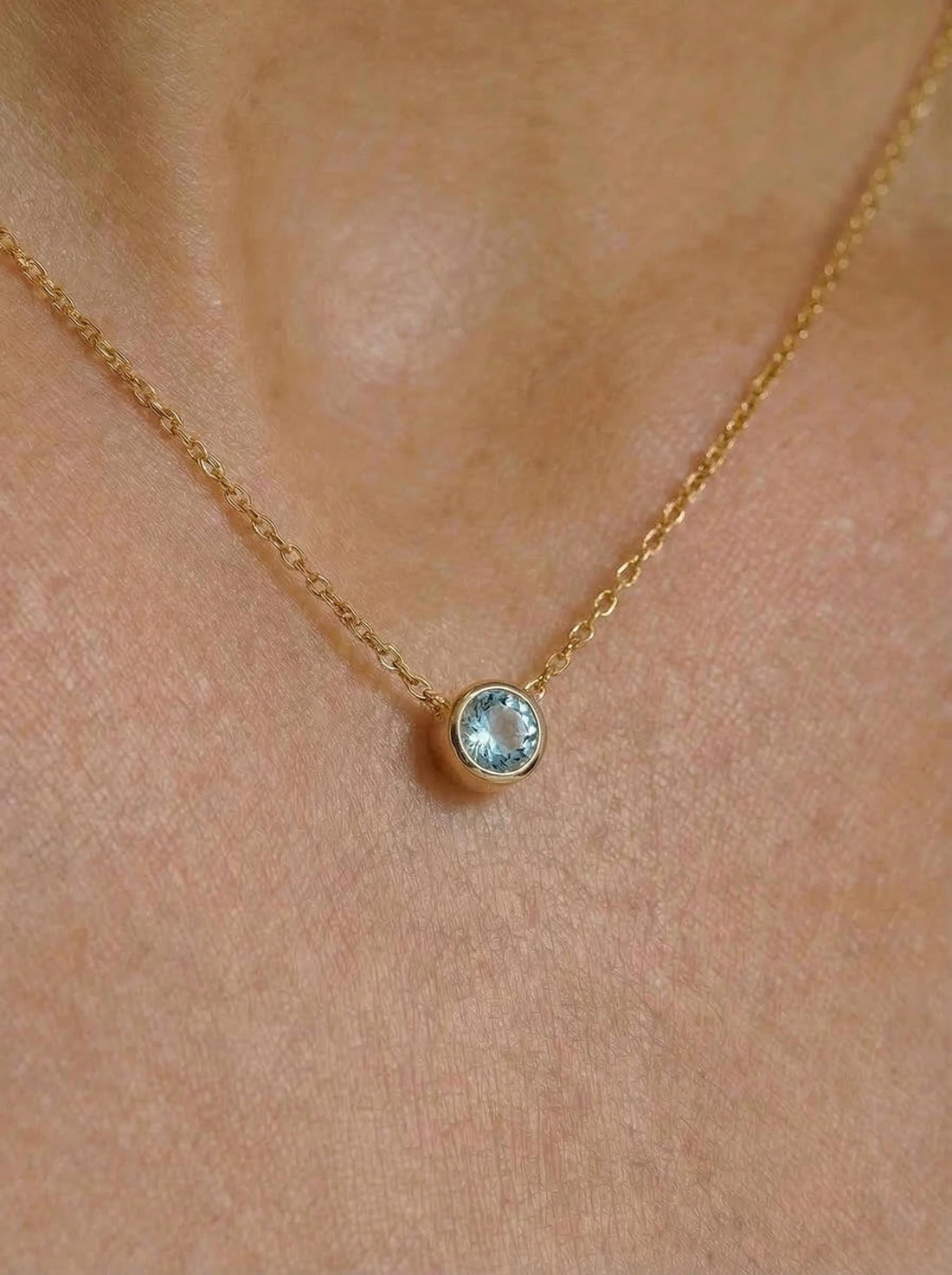 Dainty Gold Aquamarine Necklace | Bezel Set Aquamarine Pendant | Delicate Everyday Jewelry | March Birthstone Gift