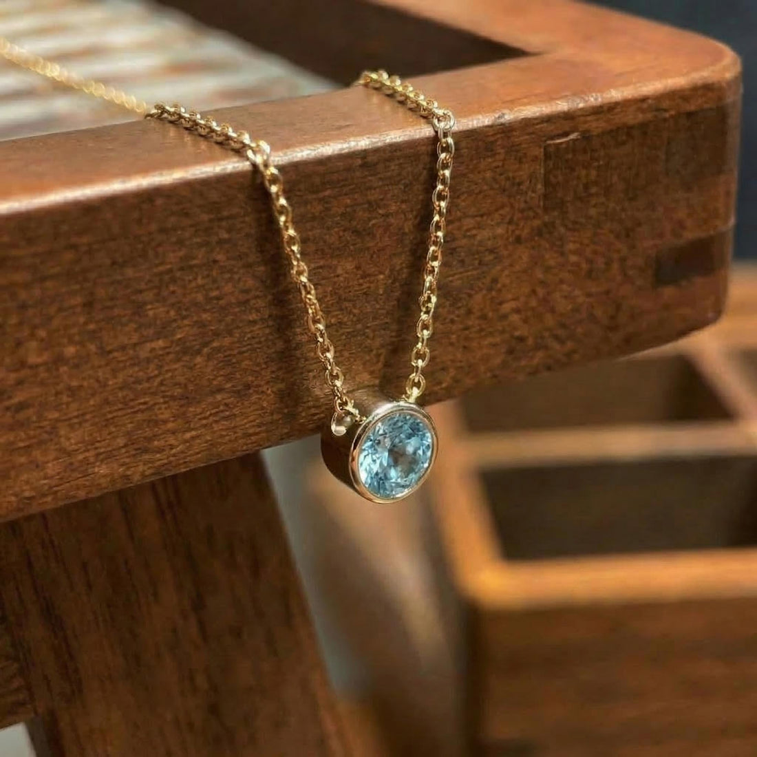Dainty Gold Aquamarine Necklace | Bezel Set Aquamarine Pendant | Delicate Everyday Jewelry | March Birthstone Gift
