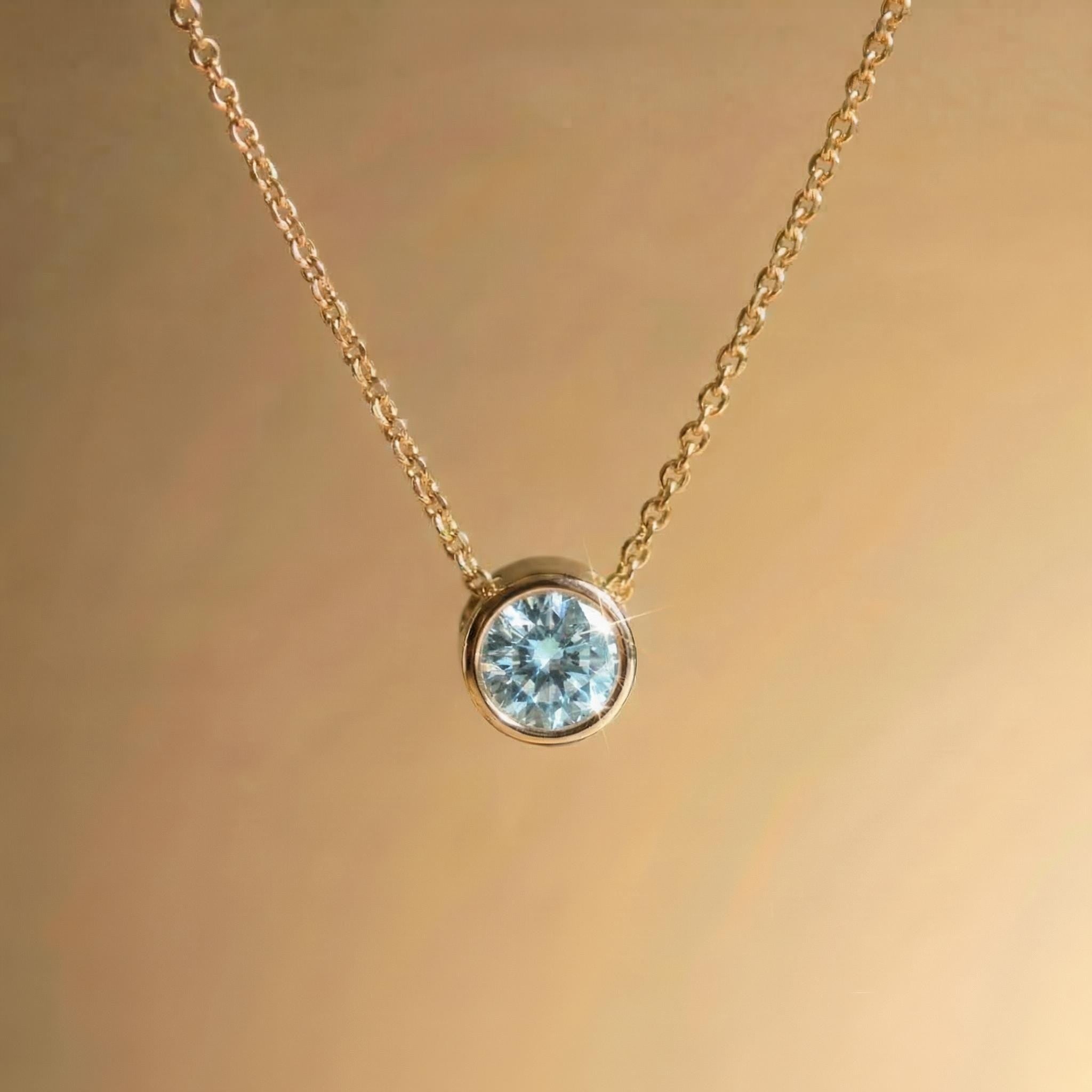 Dainty Gold Aquamarine Necklace | Bezel Set Aquamarine Pendant | Delicate Everyday Jewelry | March Birthstone Gift