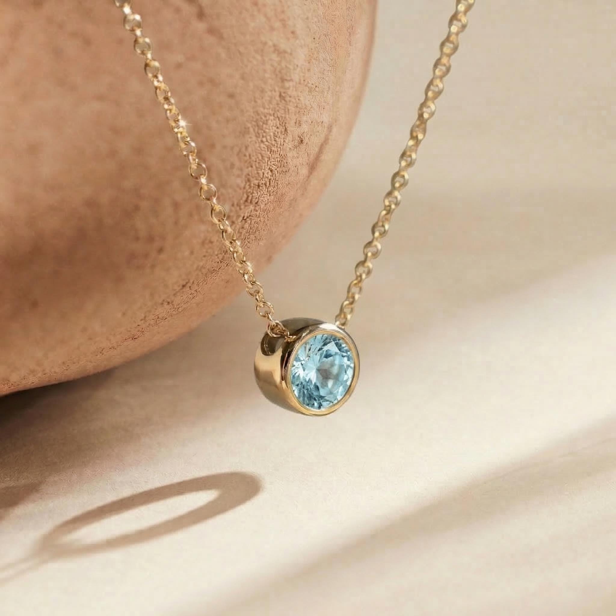 Dainty Gold Aquamarine Necklace | Bezel Set Aquamarine Pendant | Delicate Everyday Jewelry | March Birthstone Gift