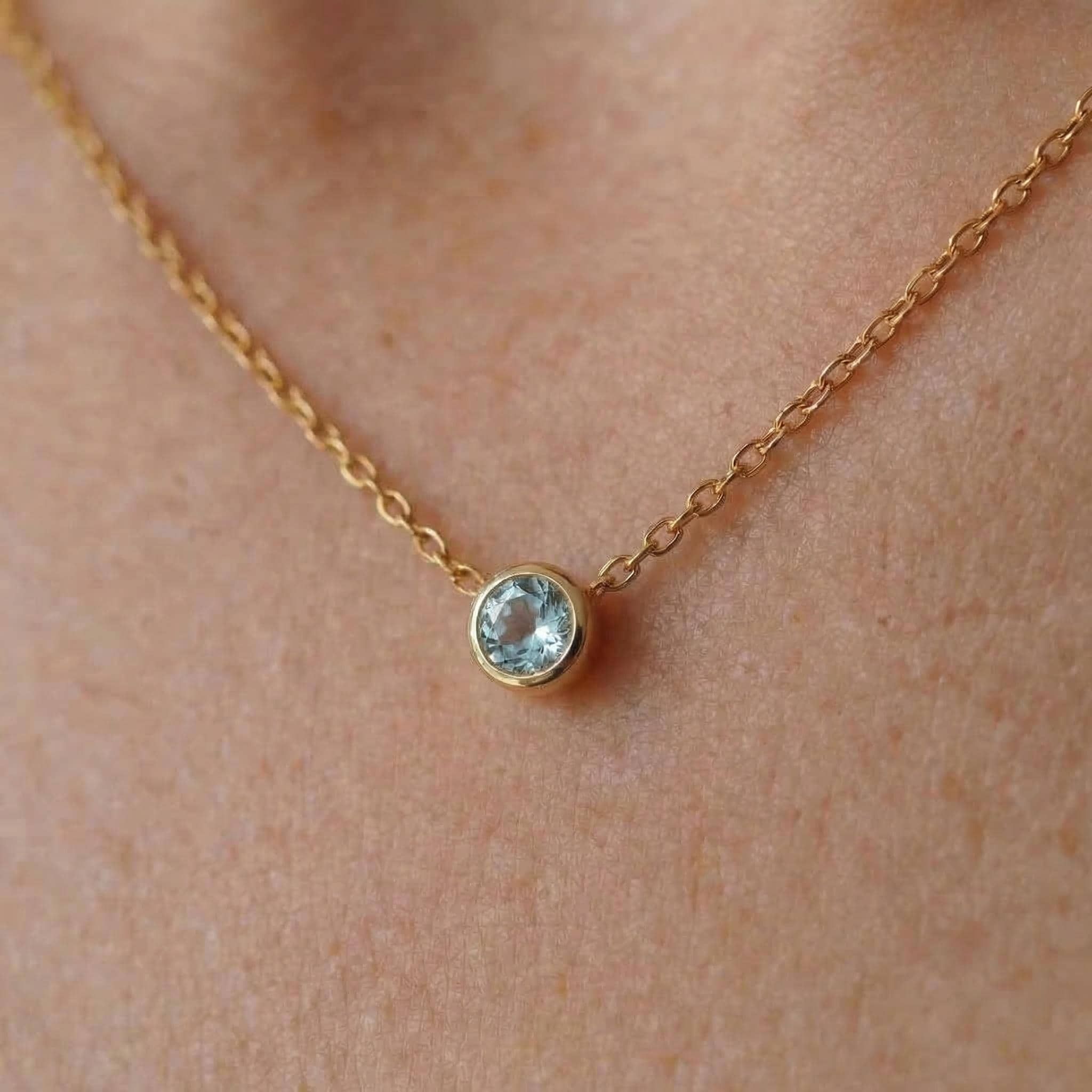 Dainty Gold Aquamarine Necklace | Bezel Set Aquamarine Pendant | Delicate Everyday Jewelry | March Birthstone Gift