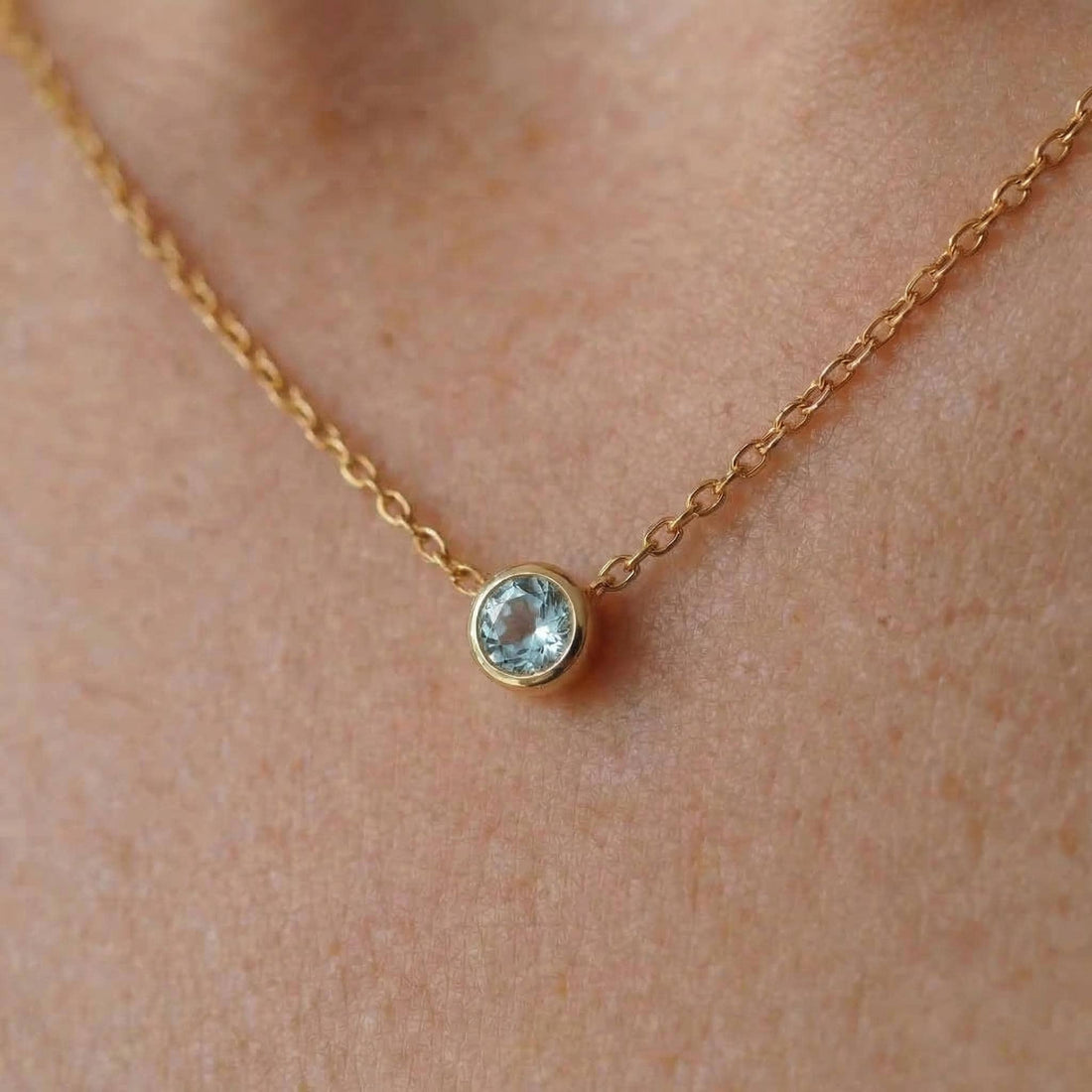 Dainty Gold Aquamarine Necklace | Bezel Set Aquamarine Pendant | Delicate Everyday Jewelry | March Birthstone Gift