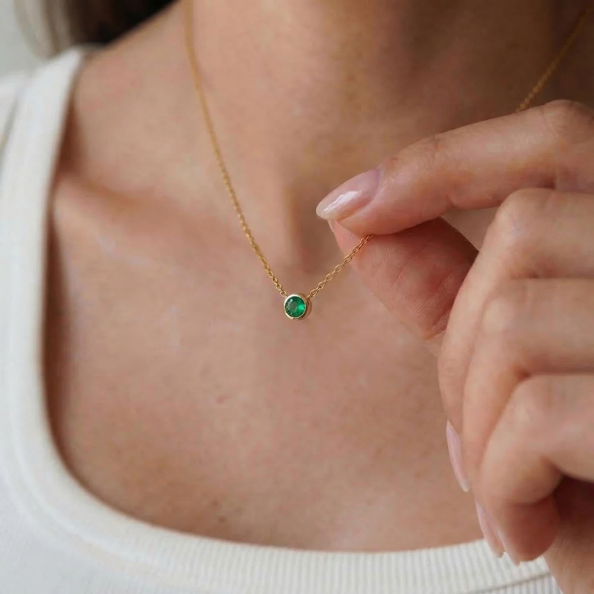 Dainty Gold Emerald Necklace | Minimalist Bezel Set Green Gemstone Pendant | May Birthstone Jewelry Gift for Her