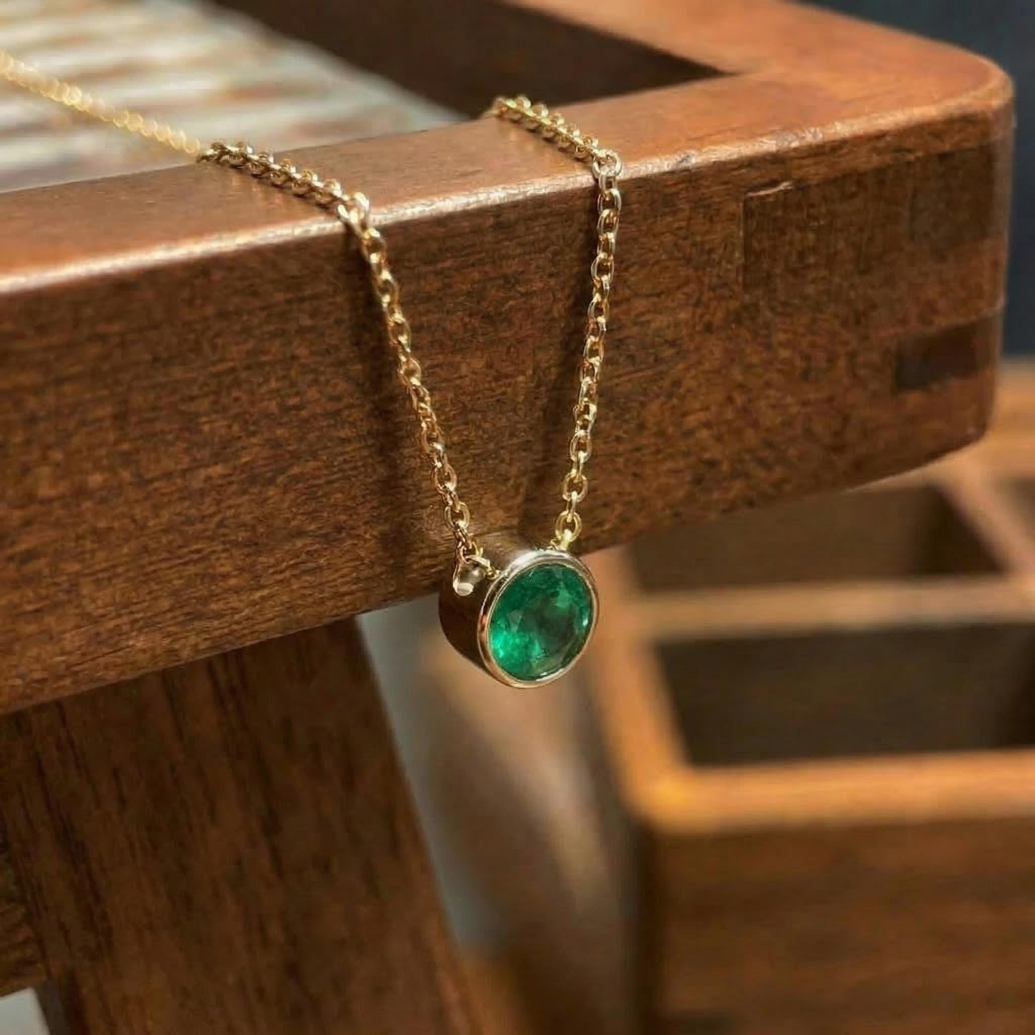 Dainty Gold Emerald Necklace | Minimalist Bezel Set Green Gemstone Pendant | May Birthstone Jewelry Gift for Her