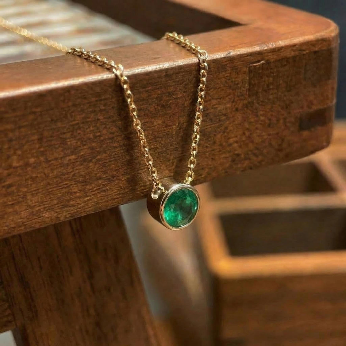 Dainty Gold Emerald Necklace | Minimalist Bezel Set Green Gemstone Pendant | May Birthstone Jewelry Gift for Her