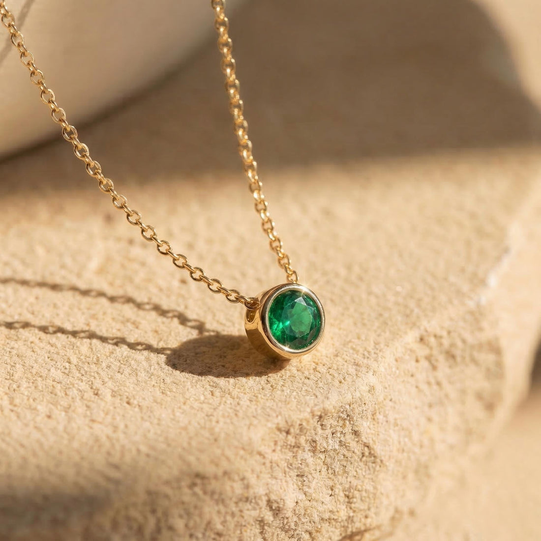 Dainty Gold Emerald Necklace | Minimalist Bezel Set Green Gemstone Pendant | May Birthstone Jewelry Gift for Her