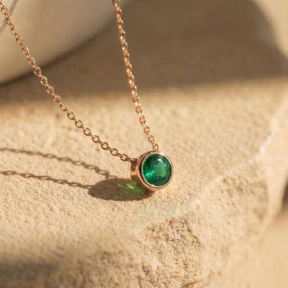 Dainty Gold Emerald Necklace | Minimalist Bezel Set Green Gemstone Pendant | May Birthstone Jewelry Gift for Her