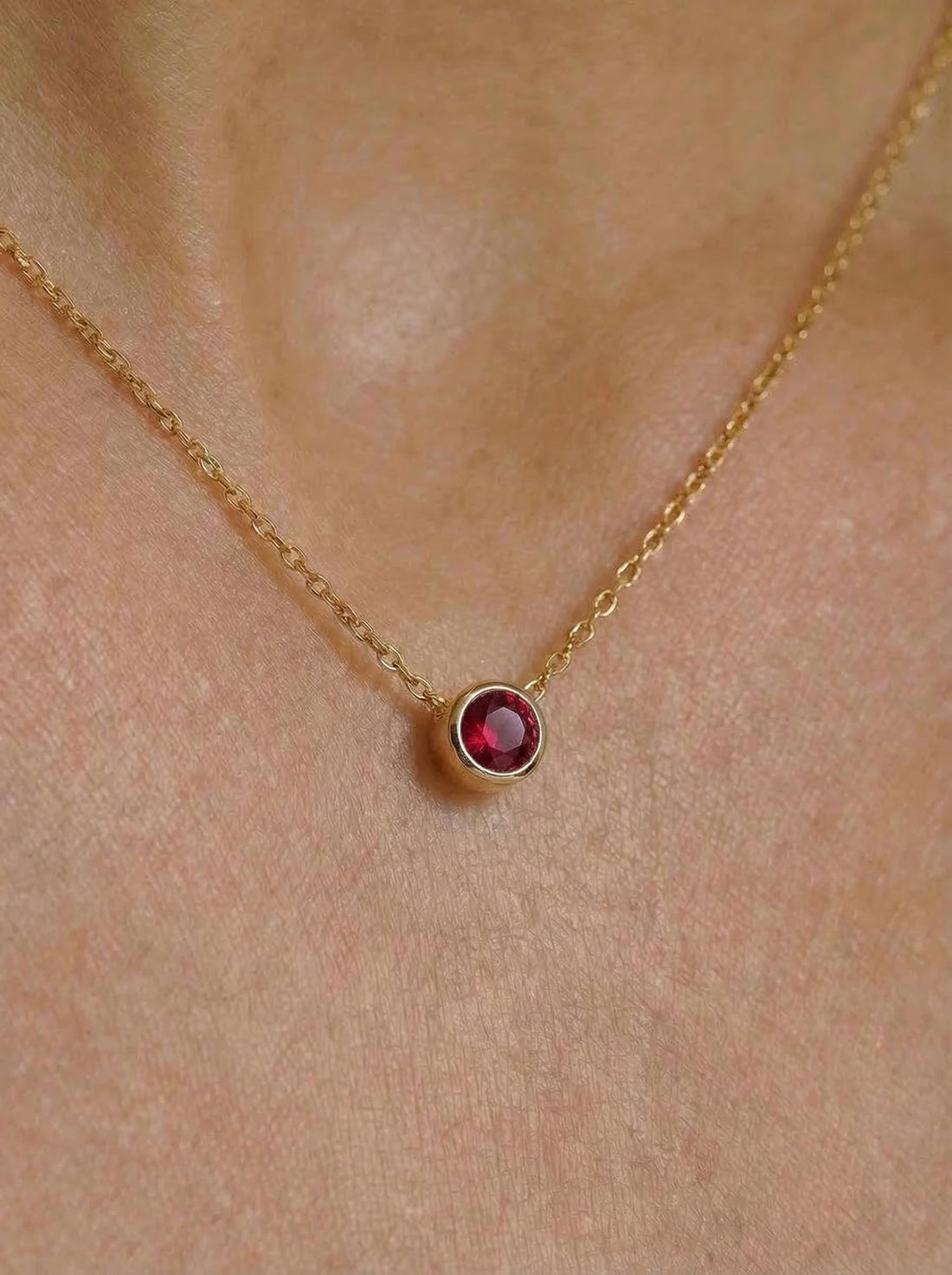 Dainty Gold Ruby Necklace | Minimalist Red Gemstone Bezel Pendant | July Birthstone Fine Jewelry Gift for Her