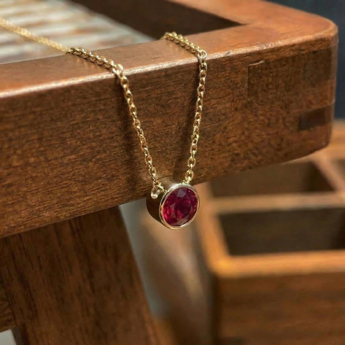 Dainty Gold Ruby Necklace | Minimalist Red Gemstone Bezel Pendant | July Birthstone Fine Jewelry Gift for Her