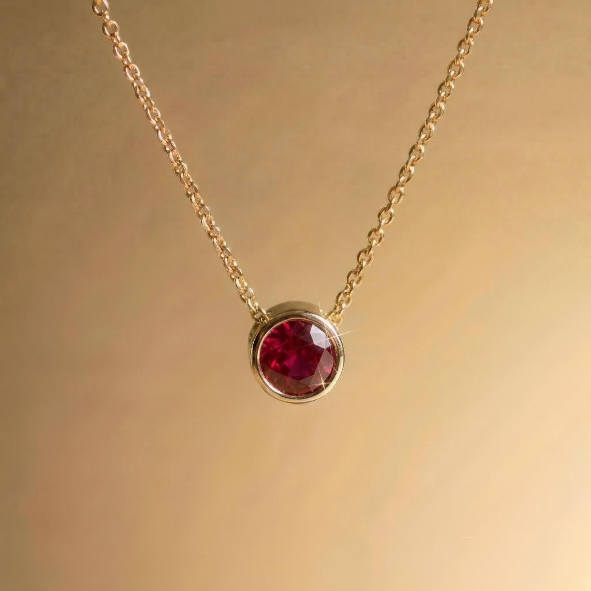 Dainty Gold Ruby Necklace | Minimalist Red Gemstone Bezel Pendant | July Birthstone Fine Jewelry Gift for Her