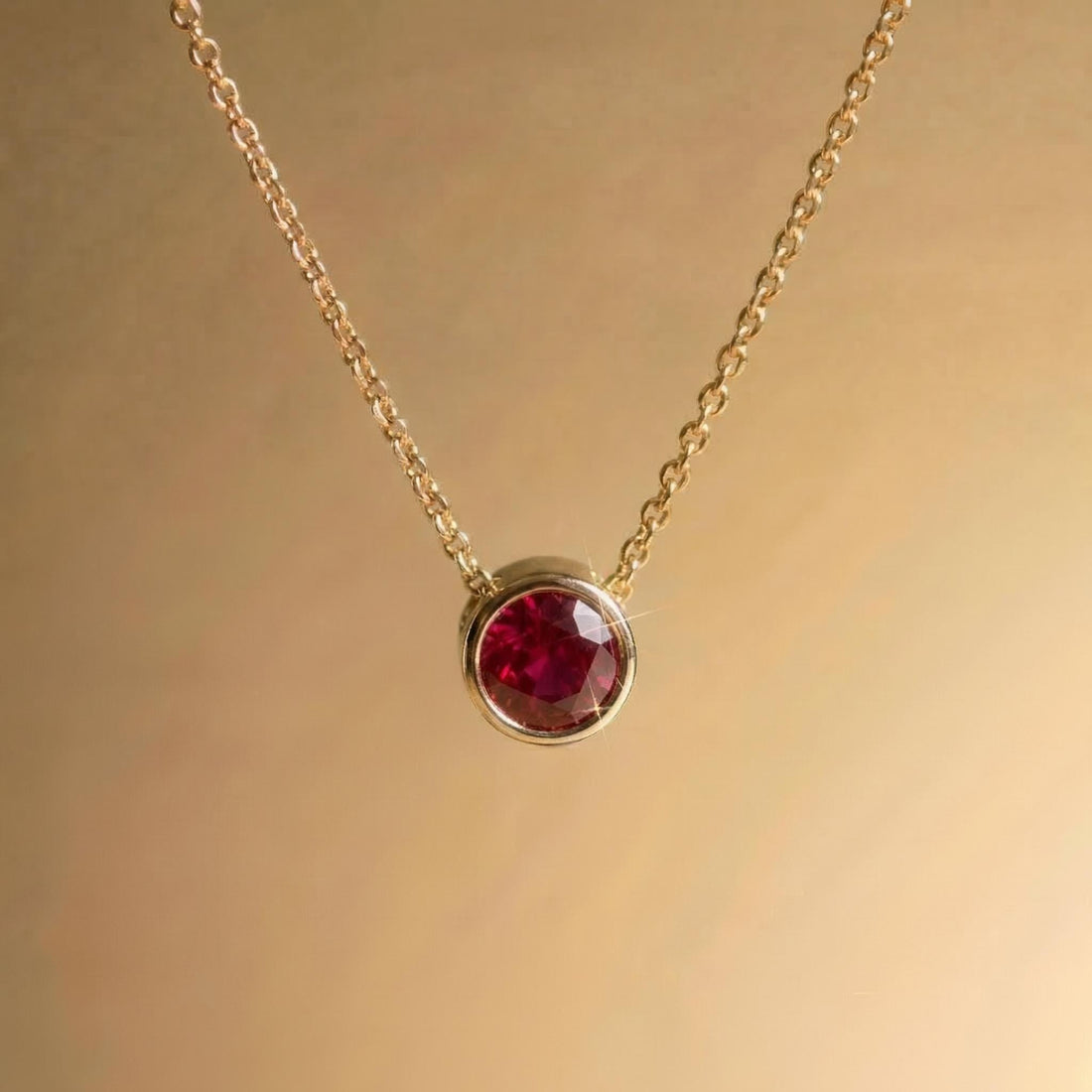 Dainty Gold Ruby Necklace | Minimalist Red Gemstone Bezel Pendant | July Birthstone Fine Jewelry Gift for Her