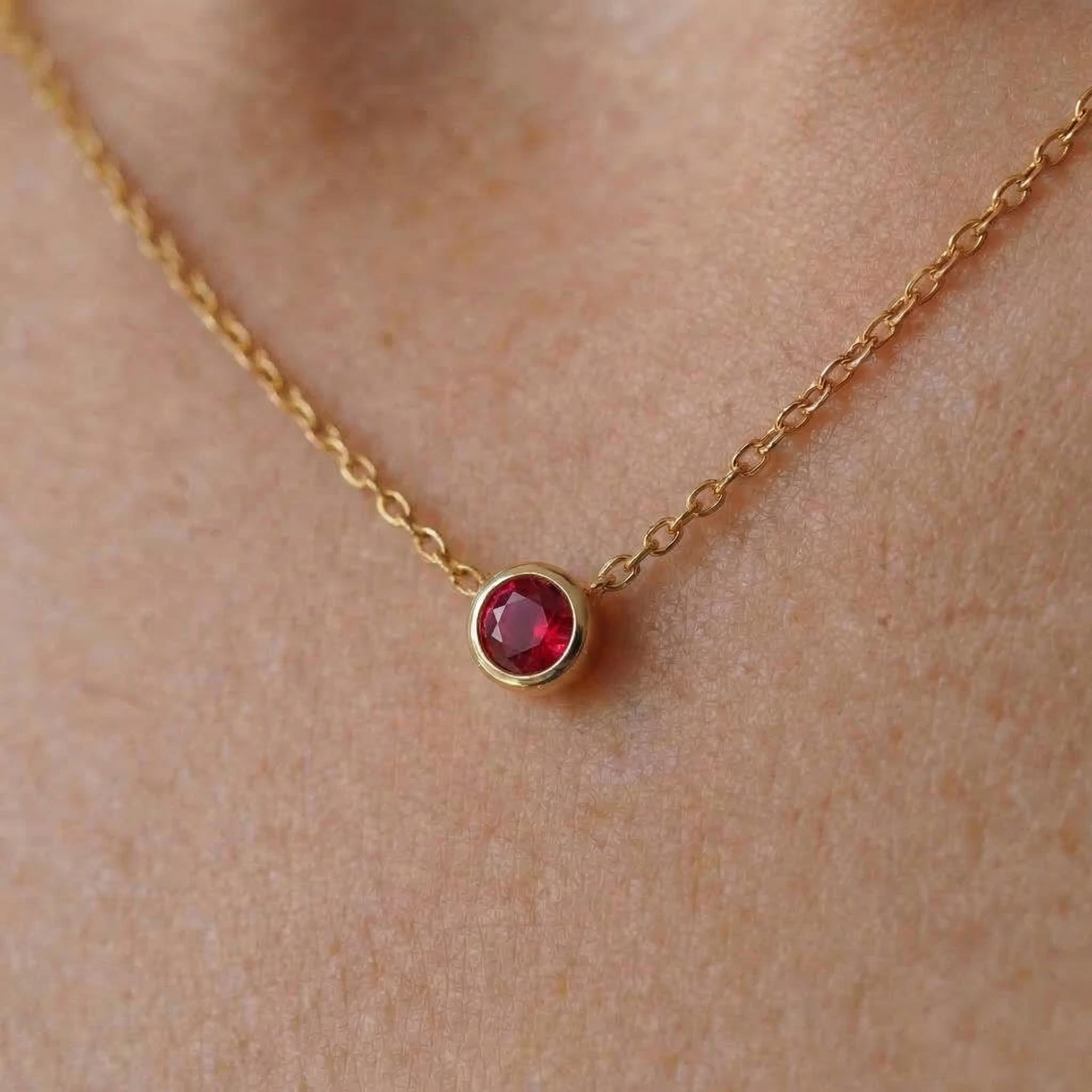 Dainty Gold Ruby Necklace | Minimalist Red Gemstone Bezel Pendant | July Birthstone Fine Jewelry Gift for Her