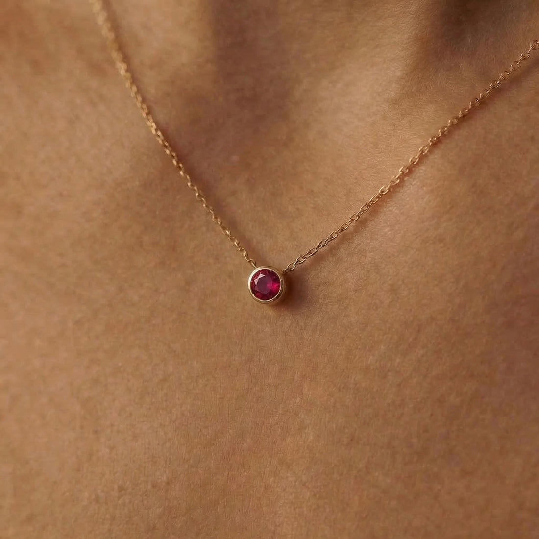 Dainty Gold Ruby Necklace | Minimalist Red Gemstone Bezel Pendant | July Birthstone Fine Jewelry Gift for Her