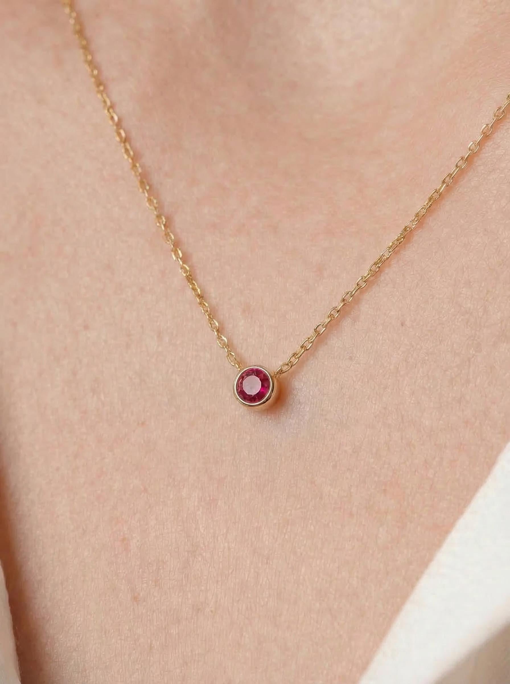 Dainty Gold Ruby Necklace | Minimalist Red Gemstone Bezel Pendant | July Birthstone Fine Jewelry Gift for Her