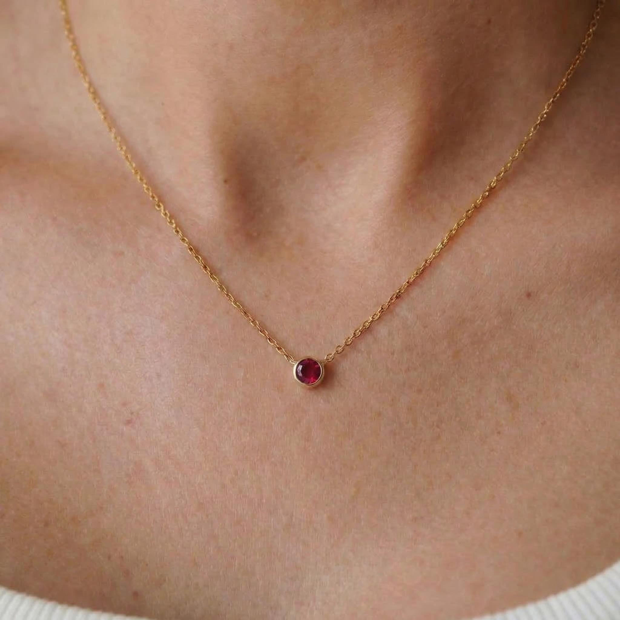 Dainty Gold Ruby Necklace | Minimalist Red Gemstone Bezel Pendant | July Birthstone Fine Jewelry Gift for Her