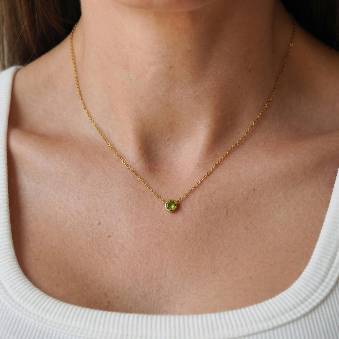 Dainty Peridot Necklace Gold Bezel Setting | August Birthstone Jewelry | Minimalist Everyday Green Gemstone Pendant | Gift for Her