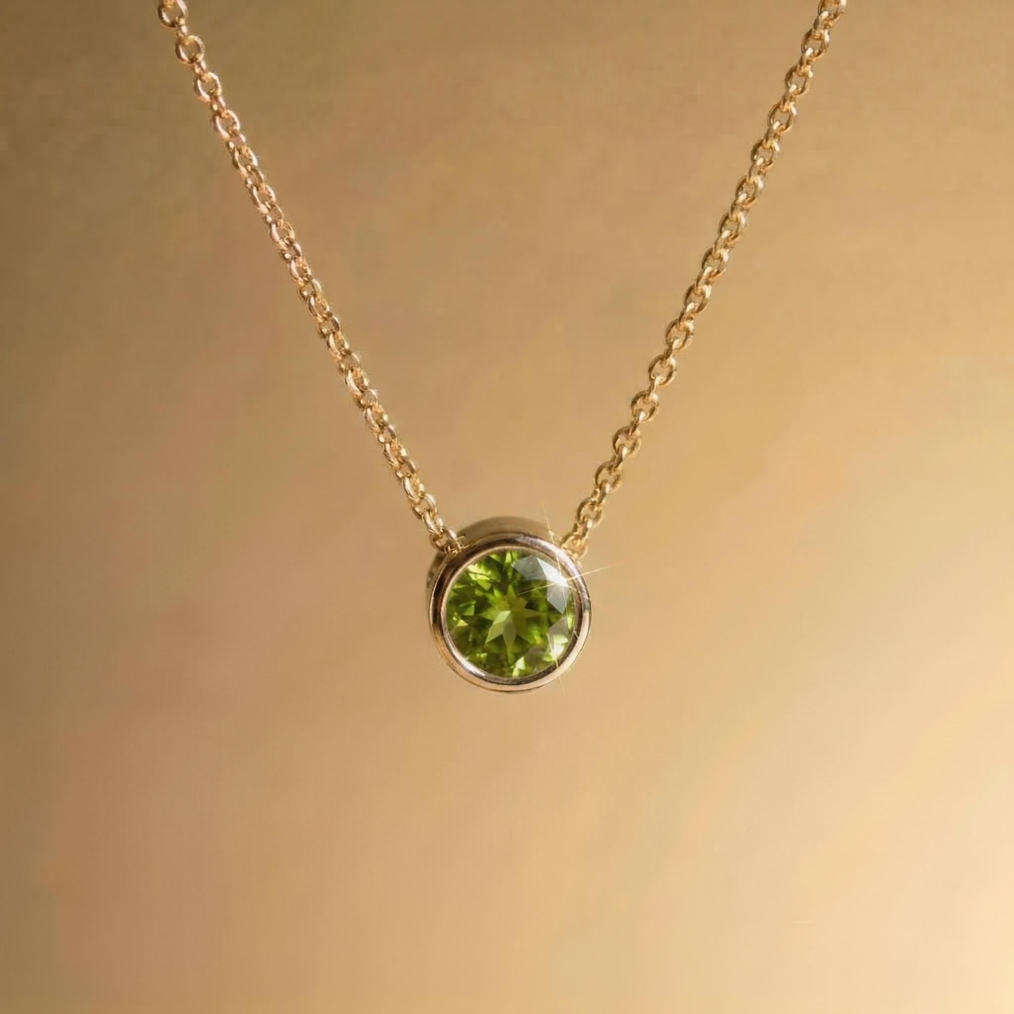 Dainty Peridot Necklace Gold Bezel Setting | August Birthstone Jewelry | Minimalist Everyday Green Gemstone Pendant | Gift for Her